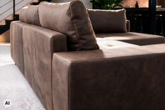 Modernes Ecksofa KENT 220cm braun Federkern Wohnlandschaft inkl. Hocker und Kissen
