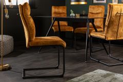 Moderner Freischwinger Stuhl COMFORT senfgelb Samt mit Komfortgriff