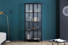 Industrial Vitrine DURA STEEL 180cm schwarz Metall Riffelglas Highboard