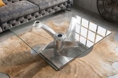 Maritimer Couchtisch OCEAN L 85cm silber antik Schiffsschraube mit Glasplatte