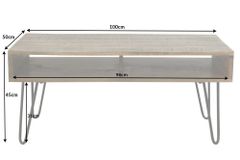 Massiver Couchtisch SCORPION 100cm natur Mangoholz Metall Hairpin Legs mit Ablage