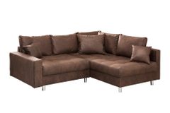 Modernes Ecksofa KENT 220cm braun Federkern Wohnlandschaft inkl. Hocker und Kissen