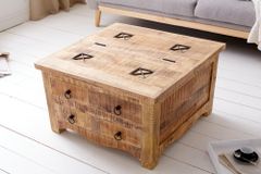 Massiver Couchtisch IRON CRAFT 70cm natur Holz Truhe mit Schubladen und Stauraum