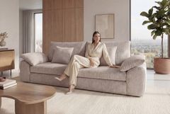 Stilvolles Sofa SOHO 225cm beige Chenille 3-Sitzer Couch mit Wellenunterfederung