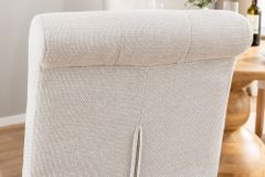 Design Stuhl CASA beige Strukturstoff Massivholzbeine mit Zierknöpfen und Nackenrolle
