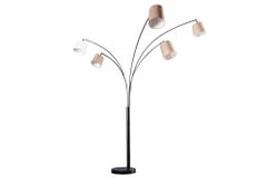 Design Bogenlampe LEVELS 205cm weiß beige braun 5 Leinenschirme Stehlampe