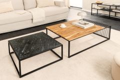 2er Set Couchtische ARCHITECTURE 90cm natur Akazienholz schwarz Steinfurnier Metall