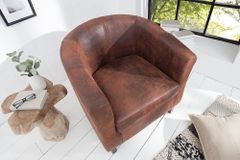 Design Lounge Sessel HEMINGWAY whisky braun mit Armlehnen Cocktailsessel Massivholzbeine