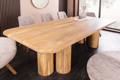 Massiver Esstisch ART DECO 240cm natur Mangoholz mit Säulenfüßen