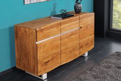 Massivholz Sideboard MAMMUT 135cm Akazie Kommode mit Schubladen Baumkante Edelstahl