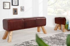 Retro Sitzbank TURNBOCK 120cm mit Echtleder Bezug Mangoholz Bank