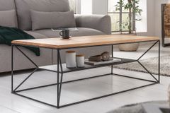 Massivholz Couchtisch ARCHITECTURE 110cm Eiche geölt schwarzes Metallgestell mit Ablage