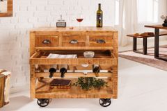 Industrial Barschrank BODEGA 86cm Mangoholz Servierwagen mit Weinregal