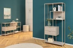Modernes Bücherregal SLIM LINE 185cm champagner beige Metall mit Schubladen