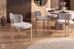 Design Stuhl BELLANO creme beige Chenille Cremona Metallgestell Eiche