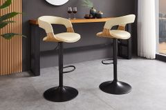 Höhenverstellbarer Barhocker MANHATTAN natur Eiche creme beige Kunstleder drehbar
