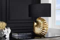 Design Tischlampe SHELL 60cm gold schwarz Metall Stoffschirm maritim