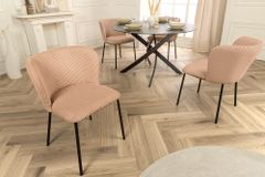 Design Stuhl LYON rosa Cord schwarze Metallbeine