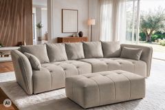 Modernes Big Sofa ROYAL 295cm greige Veloursstoff Federkern XXL-Couch