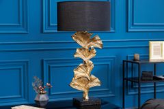 Design Tischlampe GINKGO 70cm schwarz Stoffschirm gold Metall handmade Marmor-Fuß