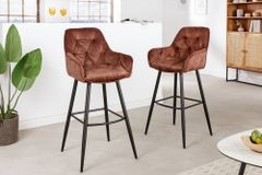 Design Barhocker MILANO rost braun Samt Barstuhl mit Lehne Metall schwarz Chesterfield-Steppung