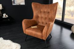 Design XL Sessel AMSTERDAM antik braun Microfaser schwarze Metallbeine