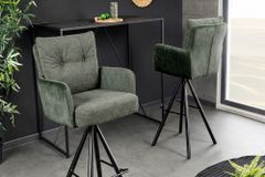 Drehbarer Design Barhocker BIG GEORGE grün Samt Taschenfederkern mit Armlehnen Metall