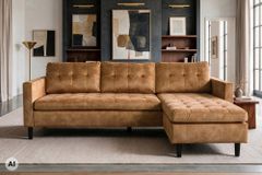 Ecksofa STOCKHOLM 220cm senfgelb Samtstoff Federkern 3-Sitzer-Sofa
