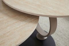 Design Couchtisch DANCING RINGS natur rund drehbar Travertin Keramik champagner greige