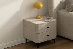 Moderner Nachttisch ART DECO 45cm greige Bouclé mit Schubladen schwarz Metall