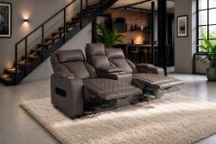 Elektrischer 2er Kinosessel HOLLYWOOD braun Kunstleder Relaxfunktion Getränkehalter