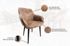 Edler Armlehnen Stuhl TURIN vintage taupe mit Ziersteppung