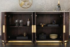 Design Sideboard GATSBY 170cm braun gold Mangoholz weiße Marmorplatte