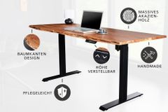 Höhenverstellbarer Schreibtisch MAMMUT 160cm natur Akazie Massivholz Baumkante