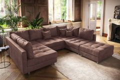 Moderne XXL Wohnlandschaft KENT 305cm antik braun Federkern Bigsofa inkl. Hocker