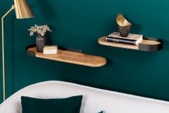 Modernes 2er Set Wandregal PURE NATURE 60cm schwarz Mangoholz massiv Metall handmade