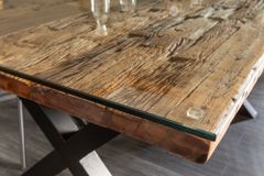 Massiver Esstisch BARRACUDA 180cm Teakholz inkl. Glasplatte mit X-Gestell