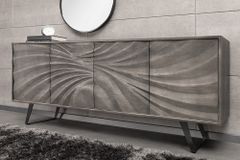 Massivholz Sideboard HURRICANE 175cm grau Akazie 3D-Design