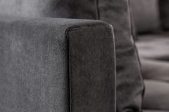 Moderne Wohnlandschaft KENT 220cm grau Samt Ecksofa Federkern inkl. Hocker und Kissen