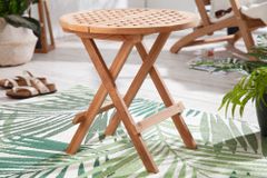 Wetterfester Beistelltisch EMPIRE TEAK 50cm Massivholz rund klappbar Outdoor Gartentisch