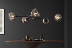 Design Hängelampe LIQUID DIAMOND 100cm smoke schwarz Glas fünf Schirme Kugelleuchte