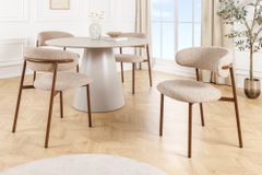 Design Stuhl BELFORT taupe beige Strukturstoff Metallgestell Walnuss