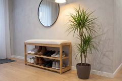 Stilvolle Schuhbank ZEN-BO 80cm natur beige Bambus Regal Sitzbank mit Stauraum