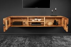 Hängendes TV-Lowboard AMAZONAS 160cm natur Akazie Massivholz Baumkante Metall schwarz
