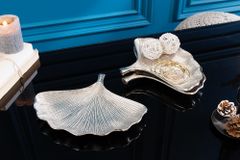 Dekoratives Schalen 3er Set GINKGO 30cm silber handmade Metall