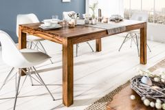 Massivholz Esstisch PURE 160-240cm braun Sheesham stone finish mit Ansteckplatten