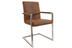 Industrial Freischwinger Stuhl LOFT vintage braun Microfaser mit Armlehne Edelstahl