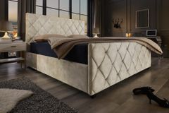 Design Boxbett ELYSIUM 180x200cm champagner beige Samt mit Stauraum und Lattenrost