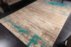Vintage Baumwoll-Teppich MODERN ART XXL 350x240cm greige türkis verwaschen Used Look
