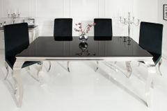 Eleganter Design Esstisch MODERN BAROCK 180cm schwarz Edelstahl Opalglas Tischplatte